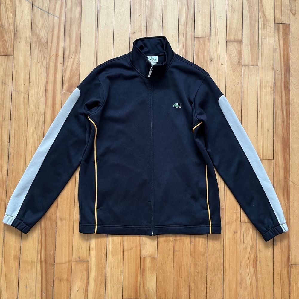 Lacoste Sport Mens Full Zip Track Jacket Black Grey w Orange Piping Size 4 (M)